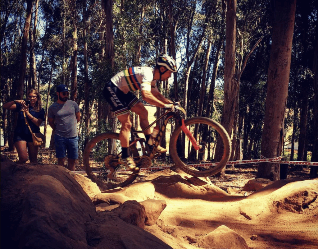 Nino Schurter racing in Stellenbosch, South Africa