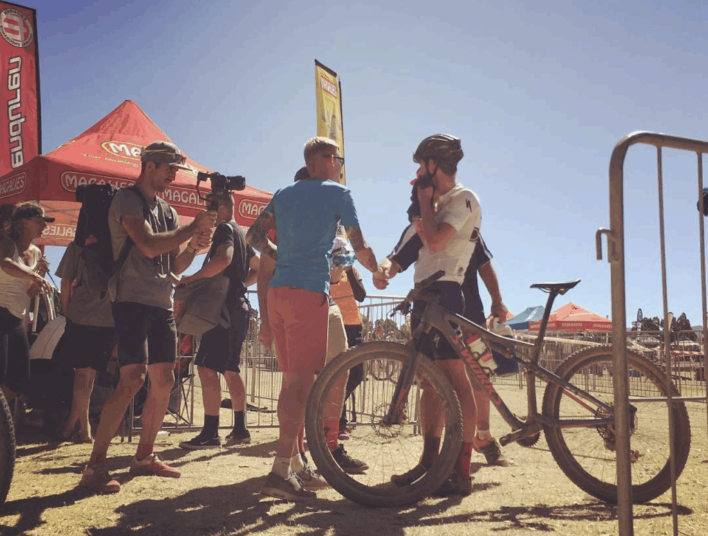 Alan Hatherly & John Wakefield in Stellenbosch - the post-race debrief started immediately at this event.